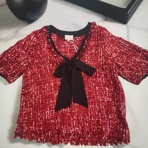 V-neck Red textured top
